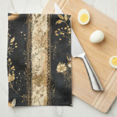 Luxury Black & Gold Botanical Fox Pattern (1) Geschirrtuch (Viertel Falte)