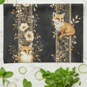 Luxury Black & Gold Botanical Fox Pattern (2) Geschirrtuch (Gefaltet)