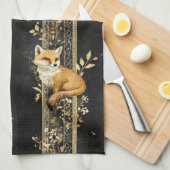 Luxury Black & Gold Botanical Fox Pattern (2) Geschirrtuch (Viertel Falte)
