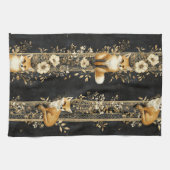 Luxury Black & Gold Botanical Fox Pattern (2) Geschirrtuch (Horizontal)