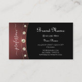 Luxury Black Gold Burgundy Initials Rhinestones Visitenkarte (Rückseite)