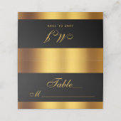 Luxury Black Gold Calligraphy Wedding Platzkarte (Außenseite Aufgefaltet)