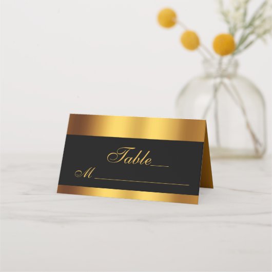 Luxury Black Gold Calligraphy Wedding Platzkarte (Vorderseite)