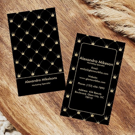Luxury Black Gold Crown Pattern Elegant Visitenkarte