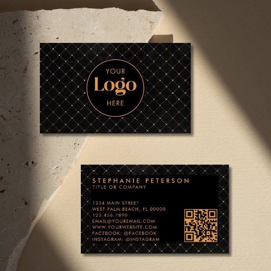 Luxury Black & Gold Custom Company Logo QR Code Visitenkarte