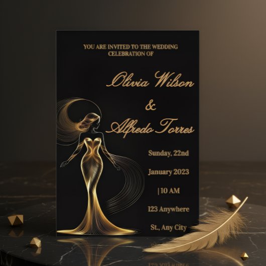 Luxury Black & Gold Elegant Wedding Invitation Begleitkarte