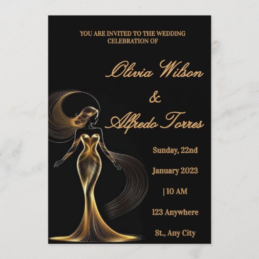 Luxury Black & Gold Elegant Wedding Invitation Einladung (Vorderseite)