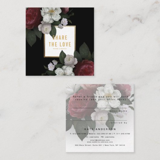 Luxury Black Gold Floral Aktie die Liebe Referendu Quadratische Visitenkarte (Vorne/Hinten)