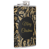 Luxury Black Gold Flowers Pattern, Merry Christmas Flachmann (Rechts)