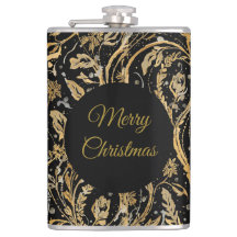 Luxury Black Gold Flowers Pattern, Merry Christmas