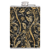 Luxury Black Gold Flowers Pattern, Merry Christmas Flachmann (Rückseite)