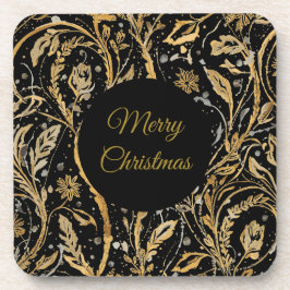 Luxury Black Gold Flowers Pattern, Merry Christmas Getränkeuntersetzer