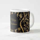 Luxury Black Gold Flowers Pattern, Merry Christmas Jumbo-Tasse (Vorderseite Rechts)