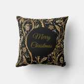Luxury Black Gold Flowers Pattern, Merry Christmas Kissen (Rückseite)