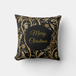 Luxury Black Gold Flowers Pattern, Merry Christmas Kissen