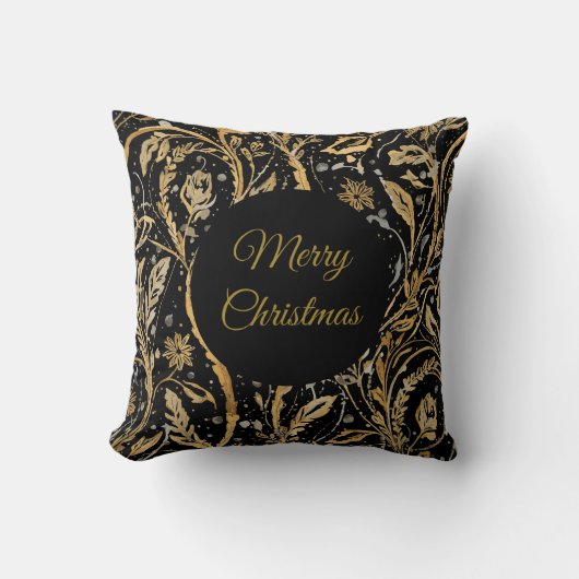Luxury Black Gold Flowers Pattern, Merry Christmas Kissen (Vorderseite)
