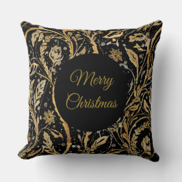Luxury Black Gold Flowers Pattern, Merry Christmas Kissen