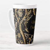 Luxury Black Gold Flowers Pattern, Merry Christmas Milchtasse (Linke Ecke)