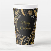Luxury Black Gold Flowers Pattern, Merry Christmas Milchtasse (Vorderseite)