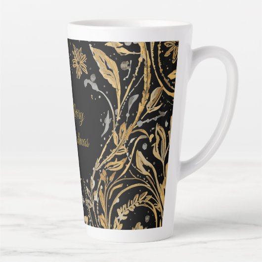 Luxury Black Gold Flowers Pattern, Merry Christmas Milchtasse (Rechts)