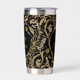 Luxury Black Gold Flowers Pattern, Merry Christmas Thermobecher