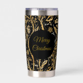 Luxury Black Gold Flowers Pattern, Merry Christmas Thermobecher (Rückseite)