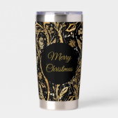Luxury Black Gold Flowers Pattern, Merry Christmas Thermobecher (Vorderseite)