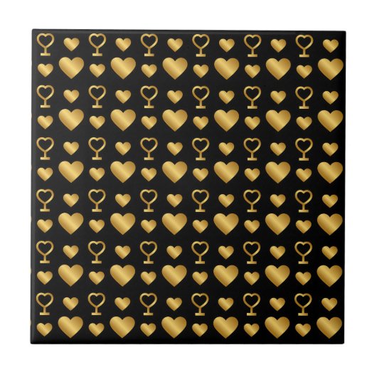 Luxury Black Gold Foil Hearts Fliese (Vorderseite)