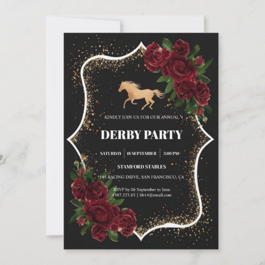 Luxury Black & Gold Glitter Kentucky Derby Invitat Einladung (Vorderseite)
