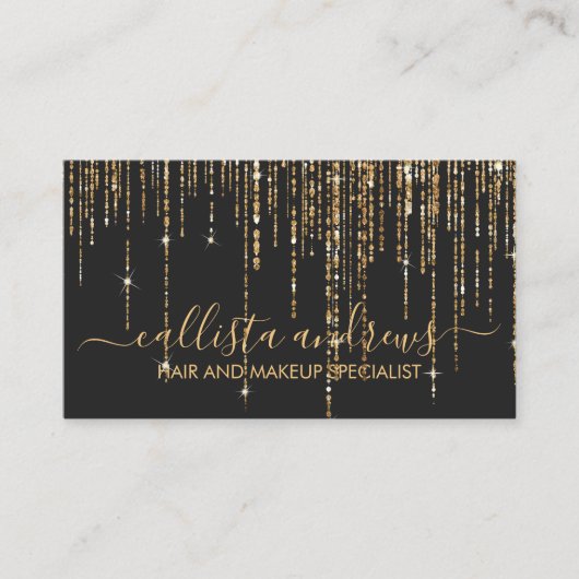 Luxury Black Gold Glitzer Fringe Vorhang Visitenkarte (Vorderseite)