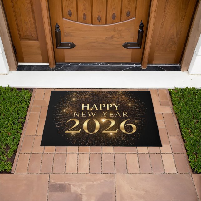 Luxury black gold happy new year welcome door mat fußmatte (Außenbereich)