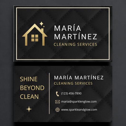 Luxury Black Gold House Cleaning Services Quilted Visitenkarte