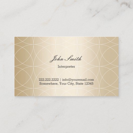 Luxury Black & Gold Interpreter Visitenkarte (Rückseite)