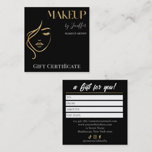 Luxury Black & Gold Makeup Gift Certificate Card Treuekarte (Vorne/Hinten)