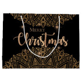 Luxury Black Gold Mandala Elegant Frohe Weihnachte Große Geschenktüte (Rückseite)