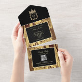 Luxury Black Gold Marmor Monogram Wedite Einladung (Abreißen)