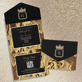 Luxury Black Gold Marmor Monogram Wedite Einladung