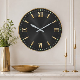 Luxury Black & Gold Modern Minimalist  Große Wanduhr