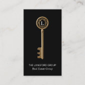 Luxury Black Gold Monogram Key Real Estate Agent Visitenkarte (Vorderseite)
