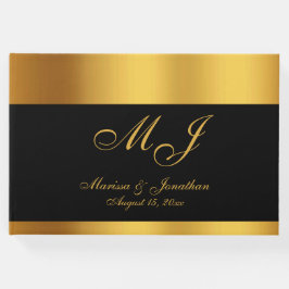 Luxury Black Gold Monogram Script Hochzeit Gästebuch