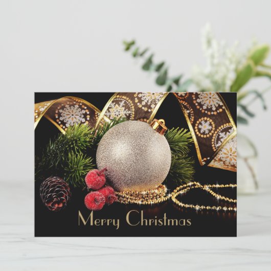 Luxury Black Gold Silver Classic Weihnachtskarte (Stehend Vorderseite)