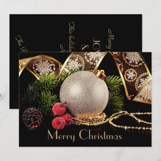 Luxury Black Gold Silver Classic Weihnachtskarte (Vorne/Hinten)