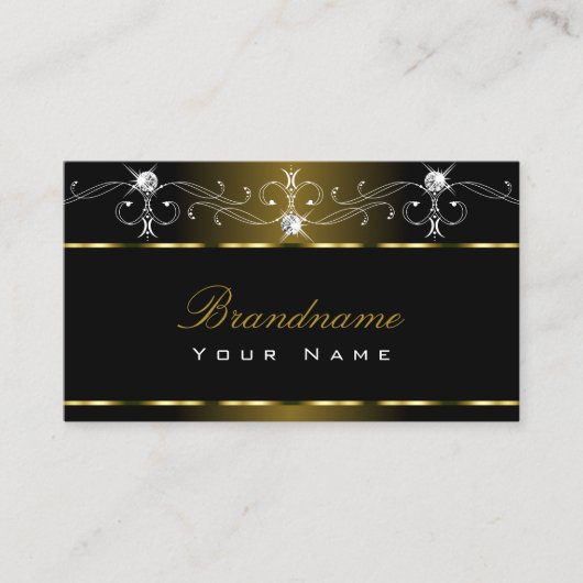 Luxury Black Gold Squiggles Sparkle Jewels Verzier Visitenkarte (Vorderseite)