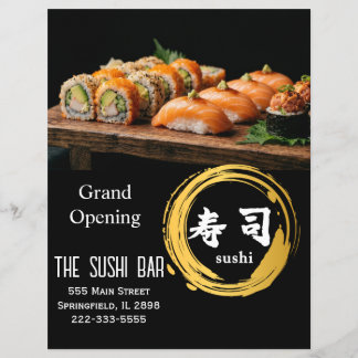 Luxury Black Gold Two-Sided Sushi Bar Menu Flyer