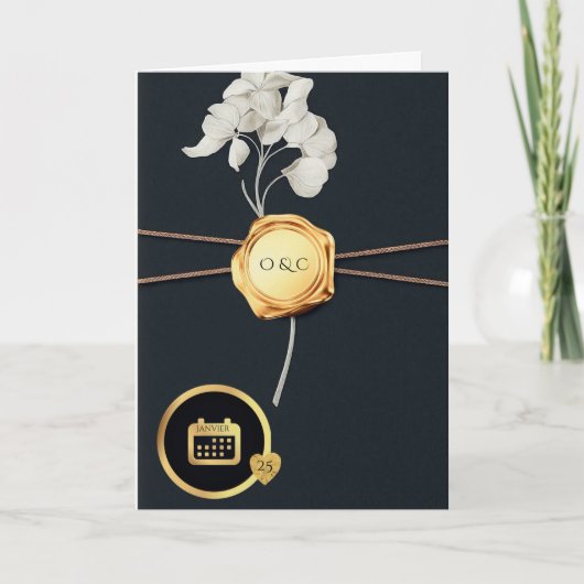 Luxury Black & Gold Wax Seal Wedding Invitation Karte (Vorderseite)
