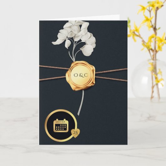 Luxury Black & Gold Wax Seal Wedding Invitation Karte (Gelbe Blume)