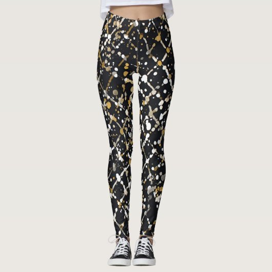 Luxury,Black Gold White Abstract Leggings (Vorderseite)
