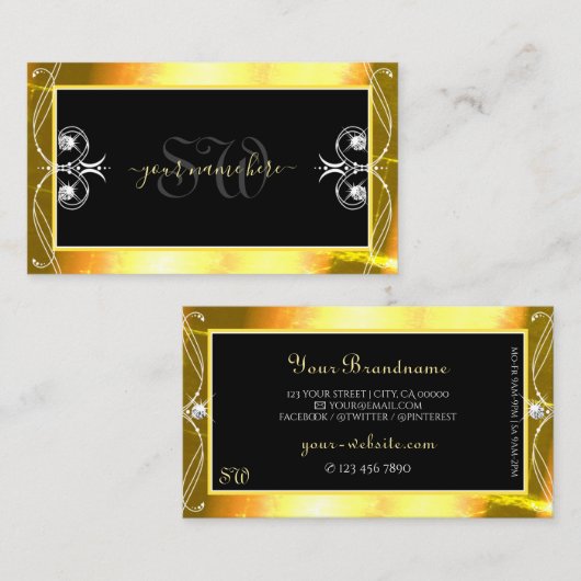 Luxury Black Golden Sparkle Jewels Monogram Verzie Visitenkarte (Vorne/Hinten)