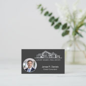 Luxury Black Gray Real Estate Chic Professional Visitenkarte (Stehend Vorderseite)