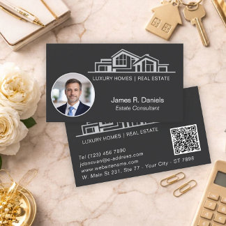 Luxury Black Gray Real Estate Chic Professional Visitenkarte